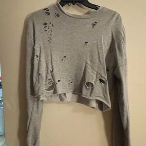 Distressed long sleeve crop top